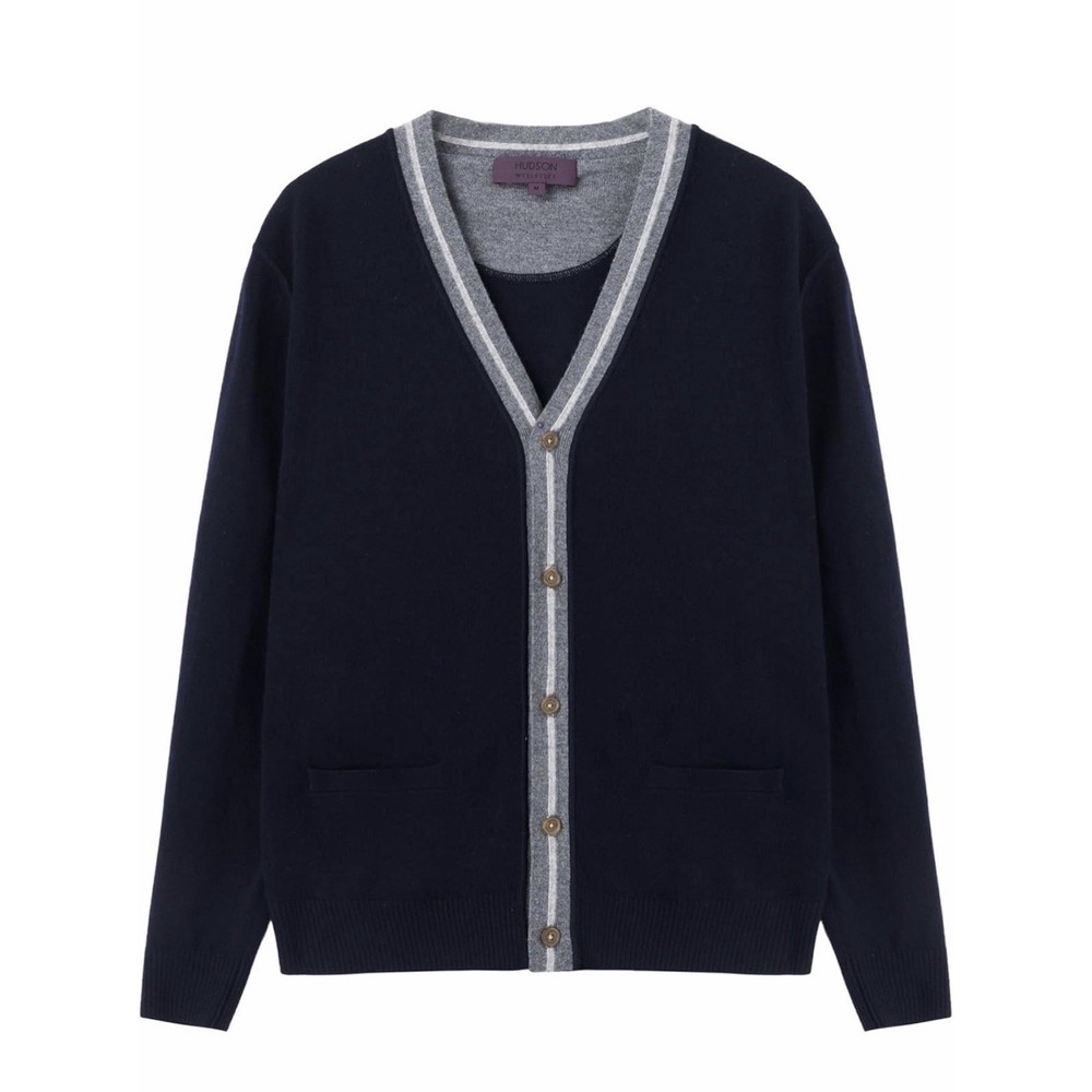 Hudson Wellesley Men's 100% Merino Wool Cardigan Sweater Size Medium Night Sky